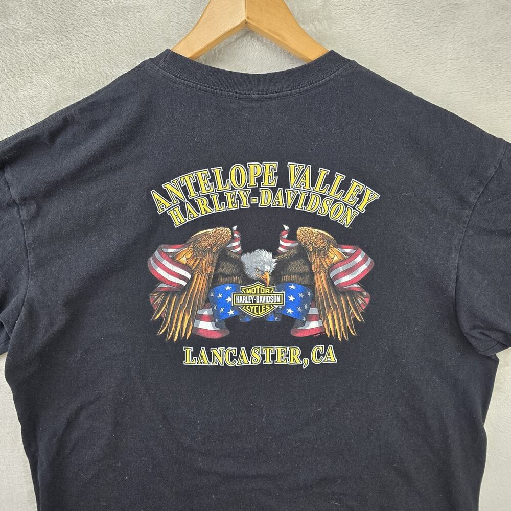 Harley Davidson Shirt Mens XXL Black Eagle Motorcycle Lancaster Ca Biker Y2K - Picture 11 of 14